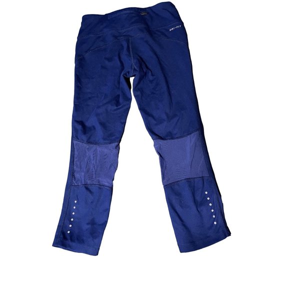 Nike Dri- Fit leggings size X Small royal blue cropped mesh patch Drawstring - Picture 2 of 8